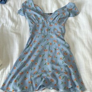 Zara baby blue orange daisies dress